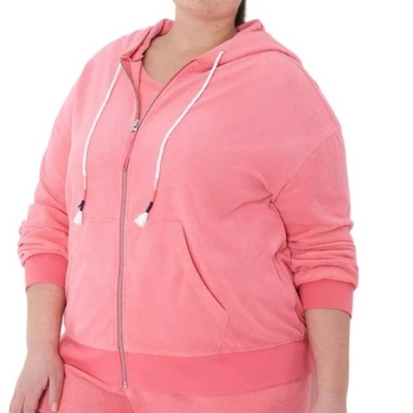 Lane Bryant LIVI Honeysuckle Pink Zip Front Towel Terry Hoodie Jacket 26/28 NEW - Picture 2 of 15